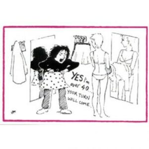 Over 40 postcard - feminist cartoonist Jacky Fleming