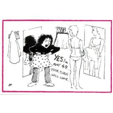 Over 40 postcard - feminist cartoonist Jacky Fleming