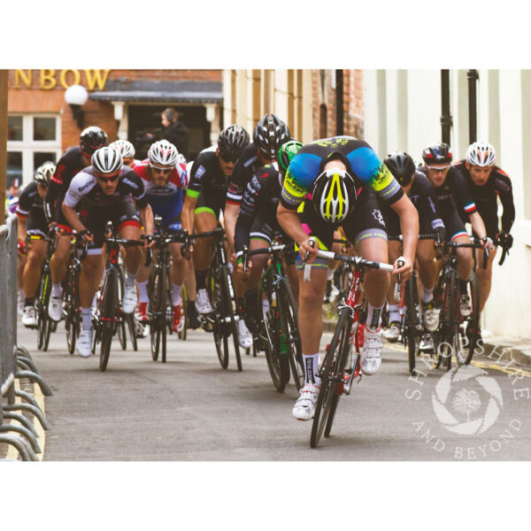 Riders powering up College Hill during the 2015 Shrewsbury Grand Prix.