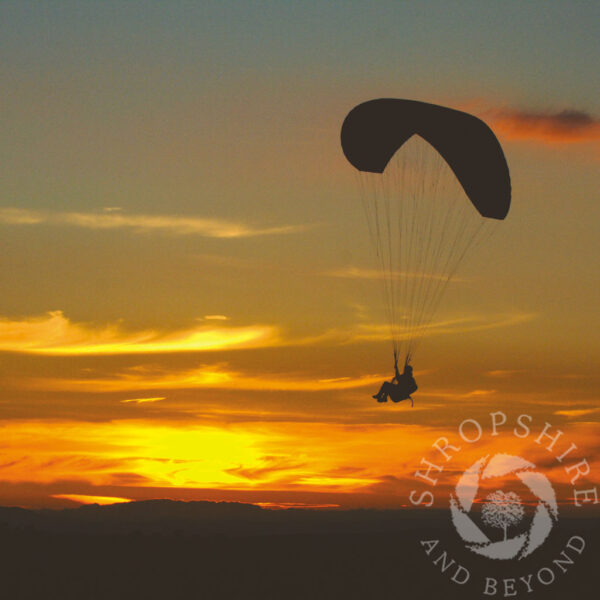Hand gliding at sunset on the Longmynd, Shropshire. Hand gliding at sunset SC38