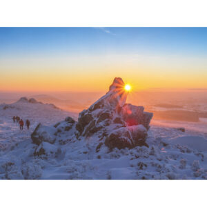 Sunset at Diamond rock in snow, Stiperstones